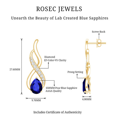 Lab Grown Blue Sapphire Infinity Drop Earrings with Diamond