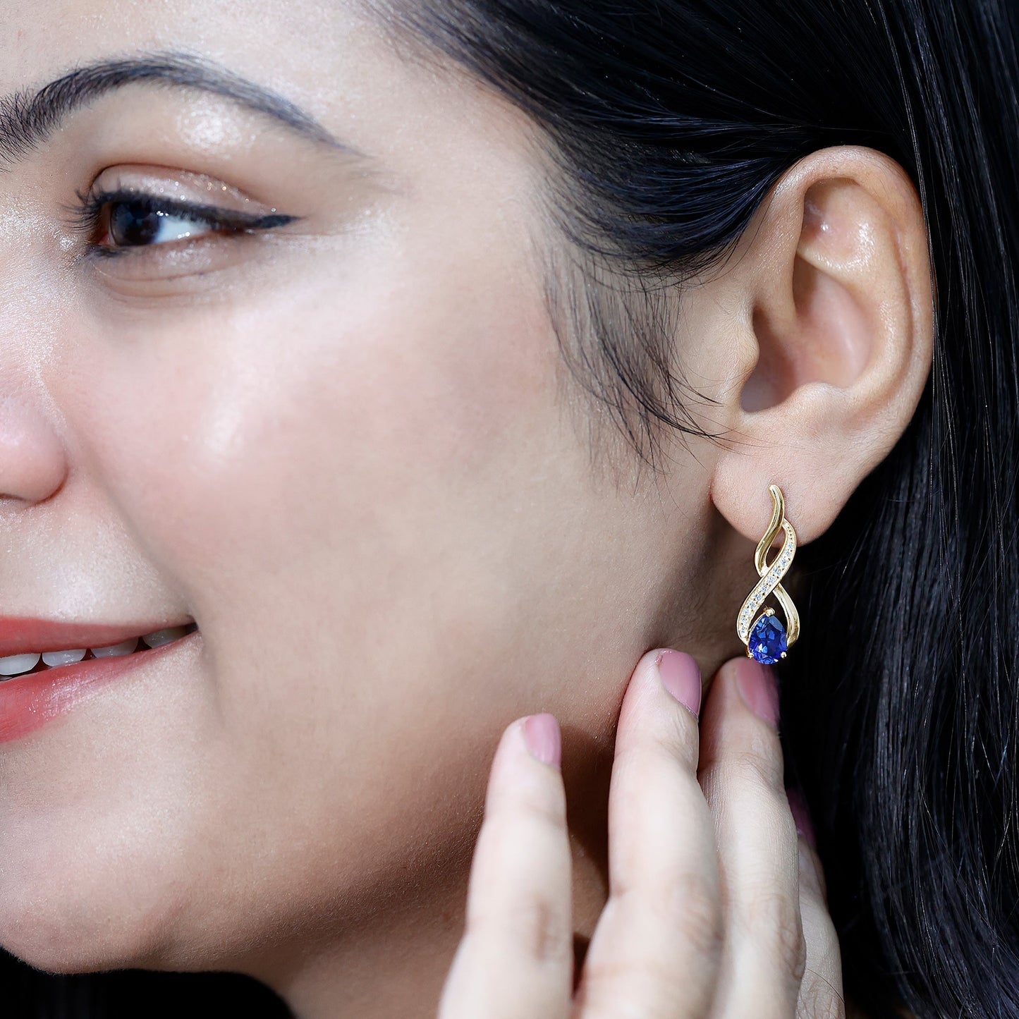 Lab Grown Blue Sapphire Infinity Drop Earrings with Diamond