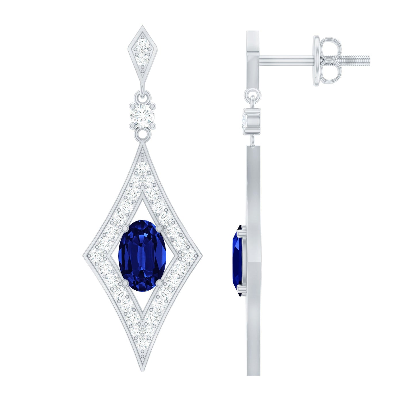 Lab Grown Blue Sapphire Dangle Drop Earrings With Diamond