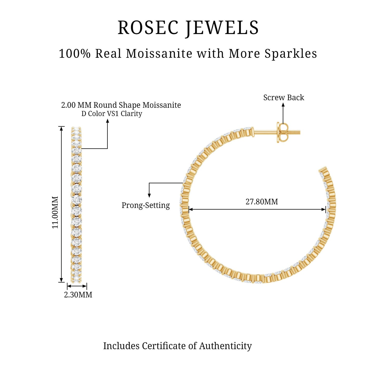 Certified Moissanite Big Hoop Earrings for Women