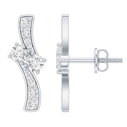 Lab Grown Diamond Two Stone Stud Earrings With Screw Back