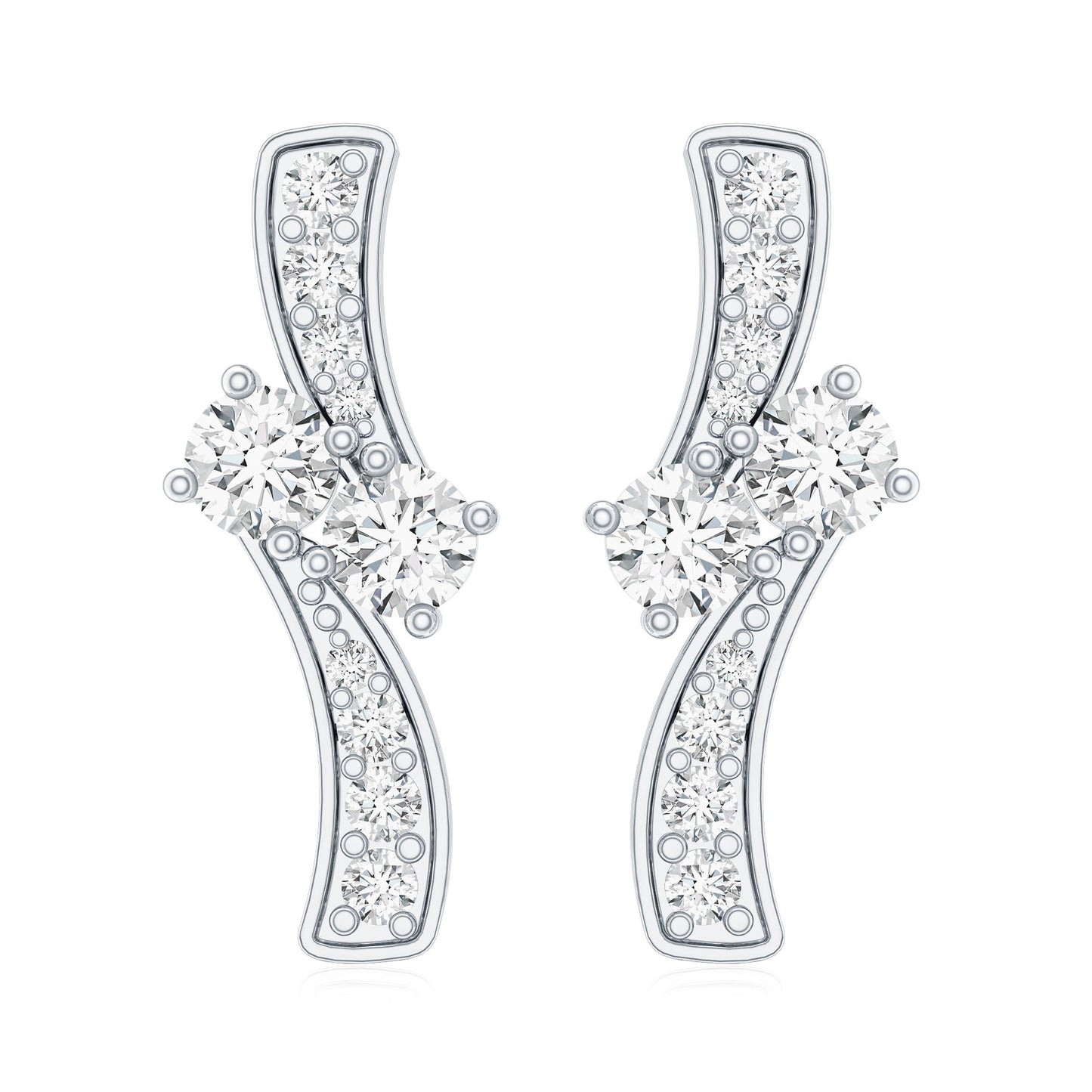 Lab Grown Diamond Two Stone Stud Earrings With Screw Back