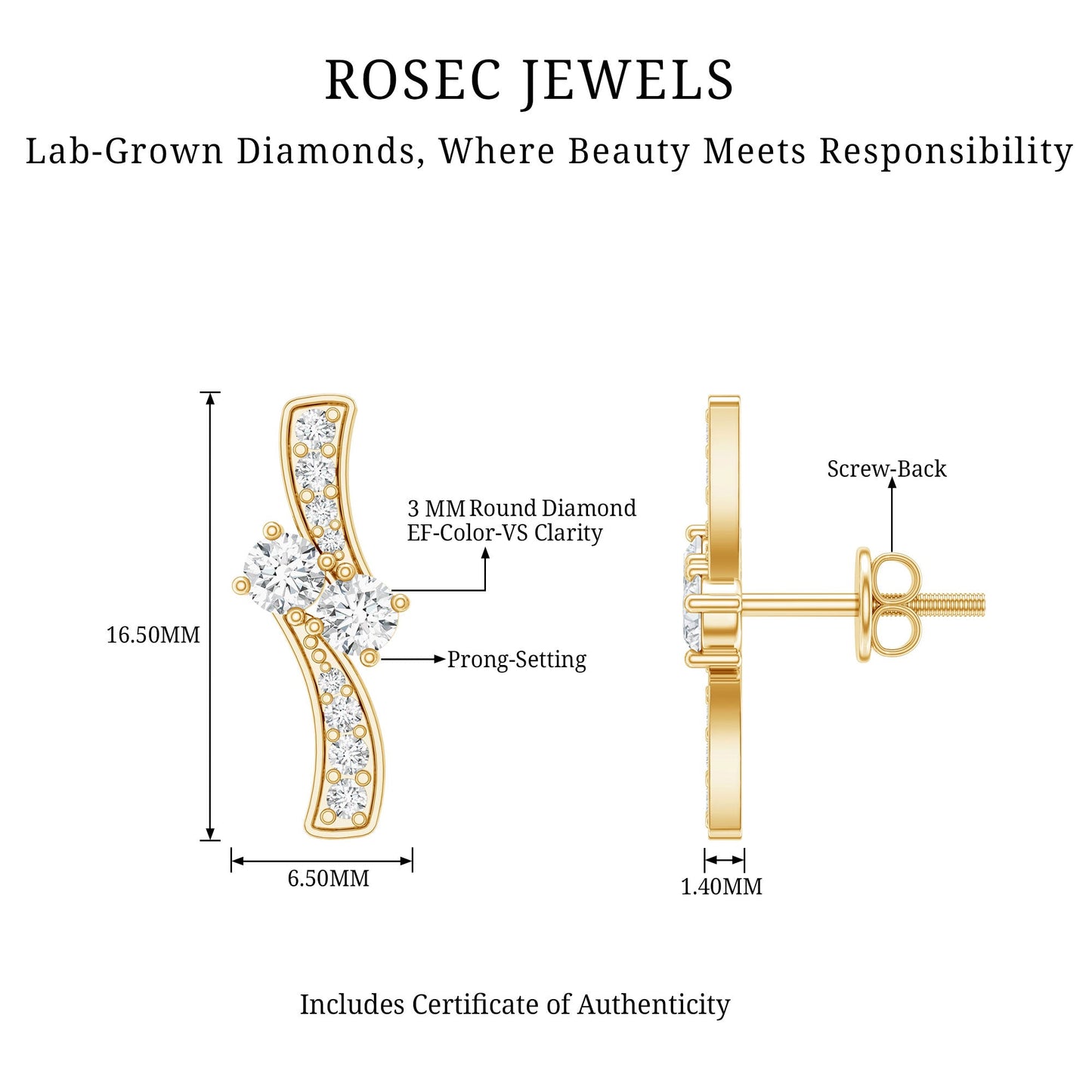 Lab Grown Diamond Two Stone Stud Earrings With Screw Back