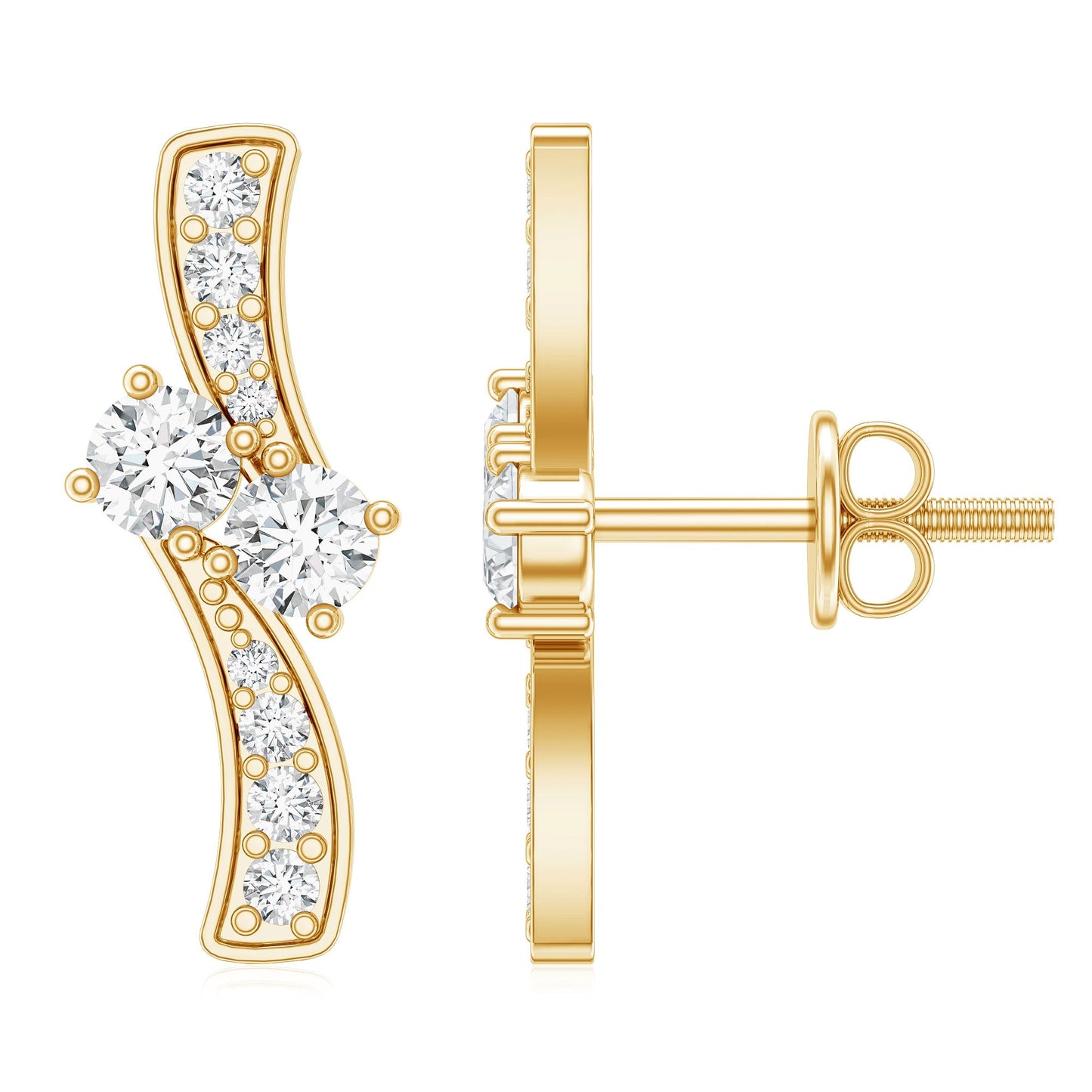 Lab Grown Diamond Two Stone Stud Earrings With Screw Back