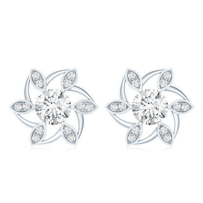Certified Lab Grown Diamond Flower Stud Earrings With Screw Back