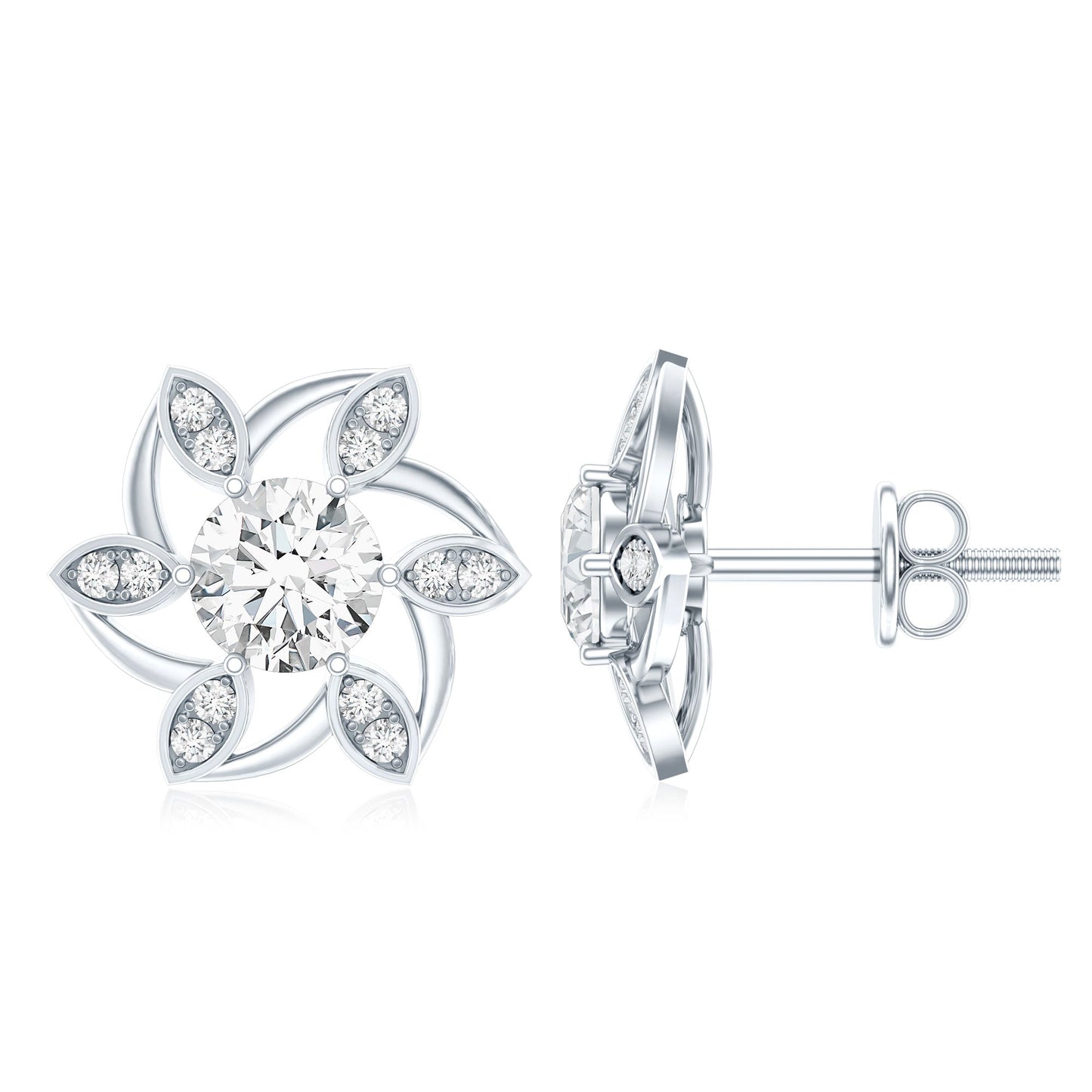 Certified Lab Grown Diamond Flower Stud Earrings With Screw Back