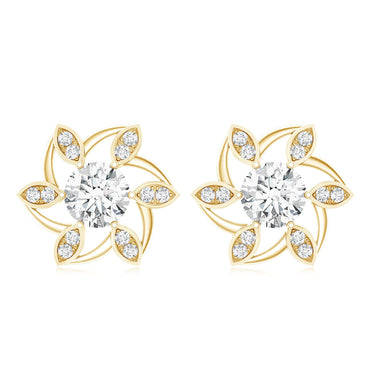 Certified Lab Grown Diamond Flower Stud Earrings With Screw Back