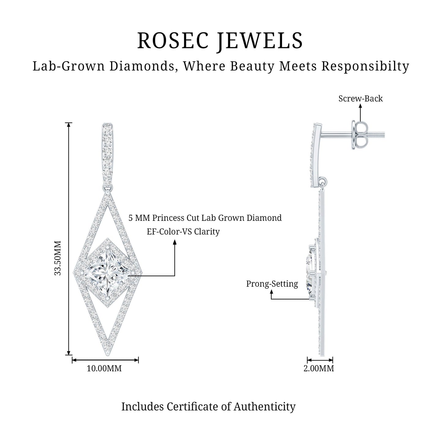 Certified Lab Grown Wedding Dangle Earrings
