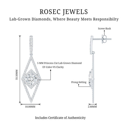 Certified Lab Grown Wedding Dangle Earrings