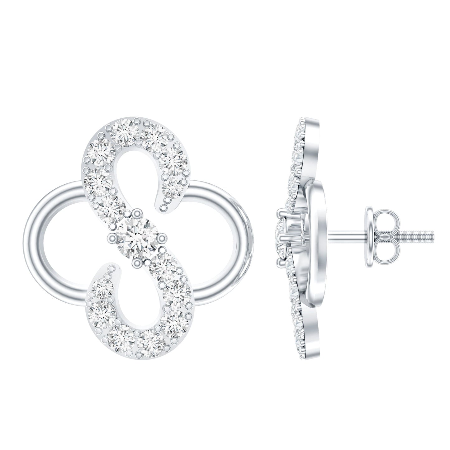 Lab Grown Diamond Floral Stud Earrings with Screw Back