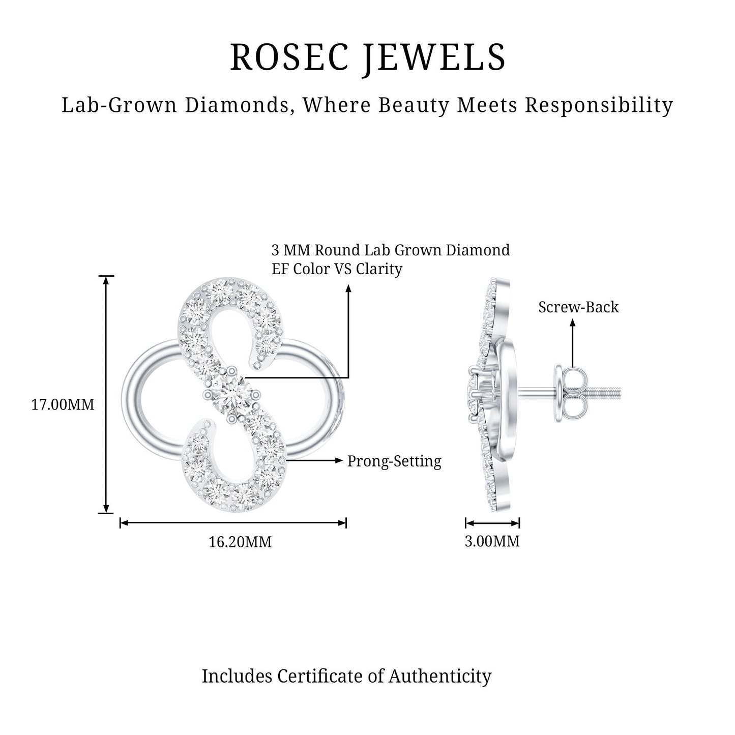 Lab Grown Diamond Floral Stud Earrings with Screw Back