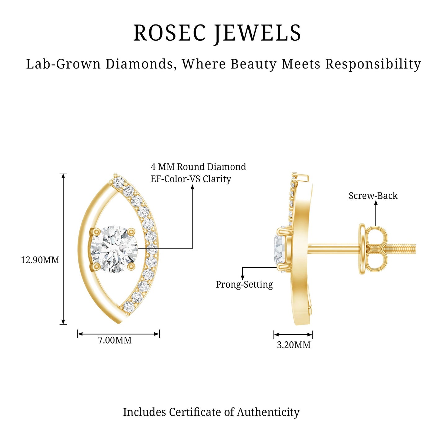 Certified Lab Grown Diamond Minimalist Stud Earrings