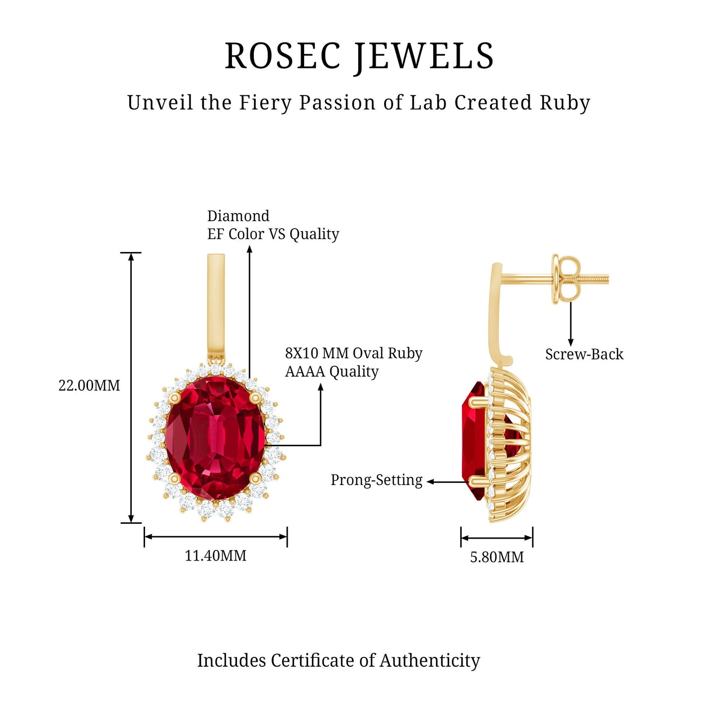 Lab Grown Ruby Vintage Inspired Earrings with Diamond Halo