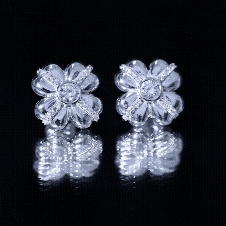 Lab Grown Diamond Flower Stud Earrings With Screw Back