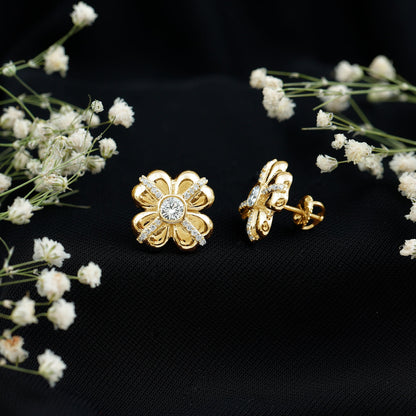 Lab Grown Diamond Flower Stud Earrings With Screw Back