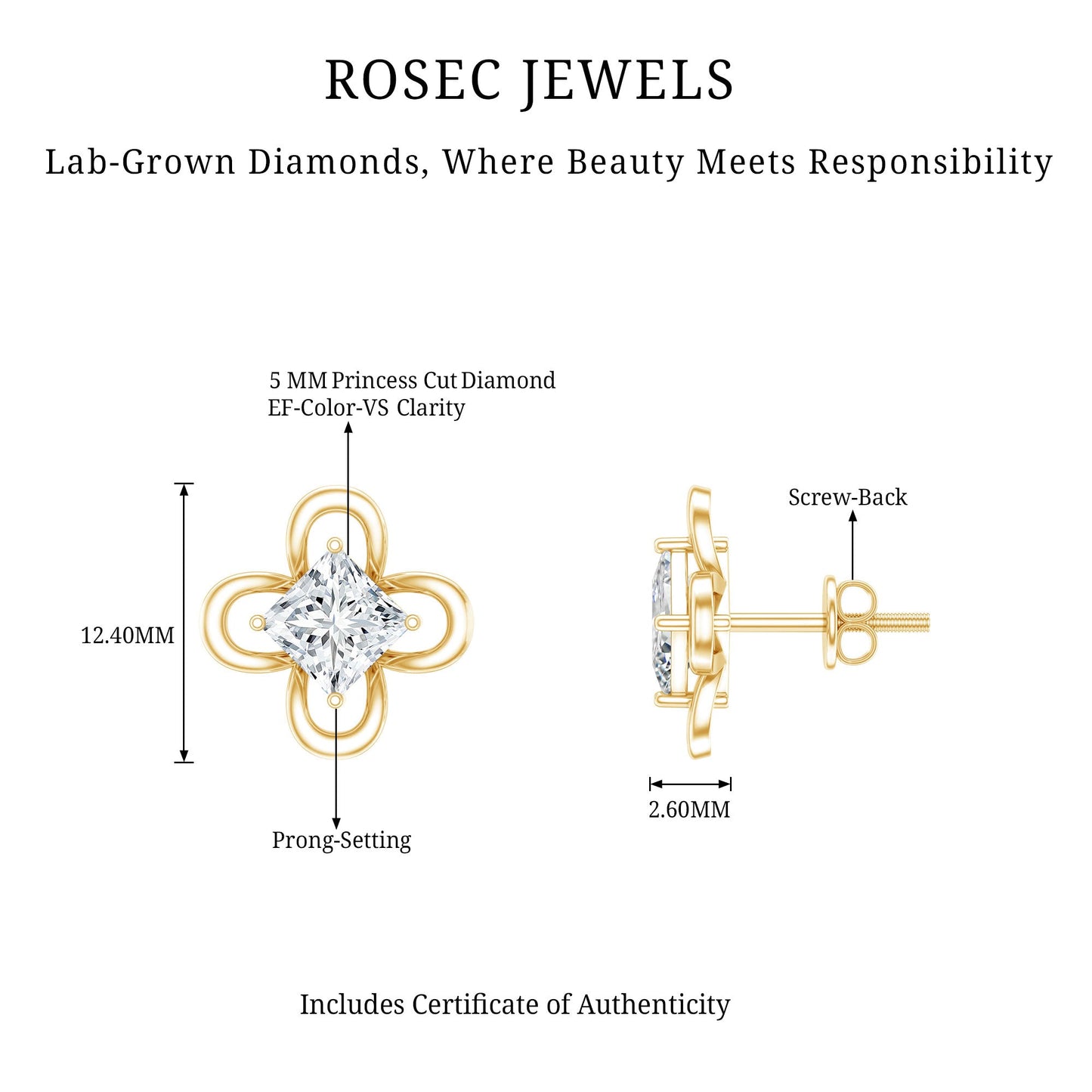 Cute Lab Diamond Flower Stud Earrings