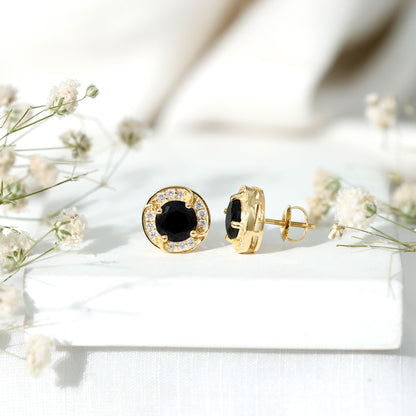Lab Grown Black Diamond Halo Stud Earrings With Screw Back