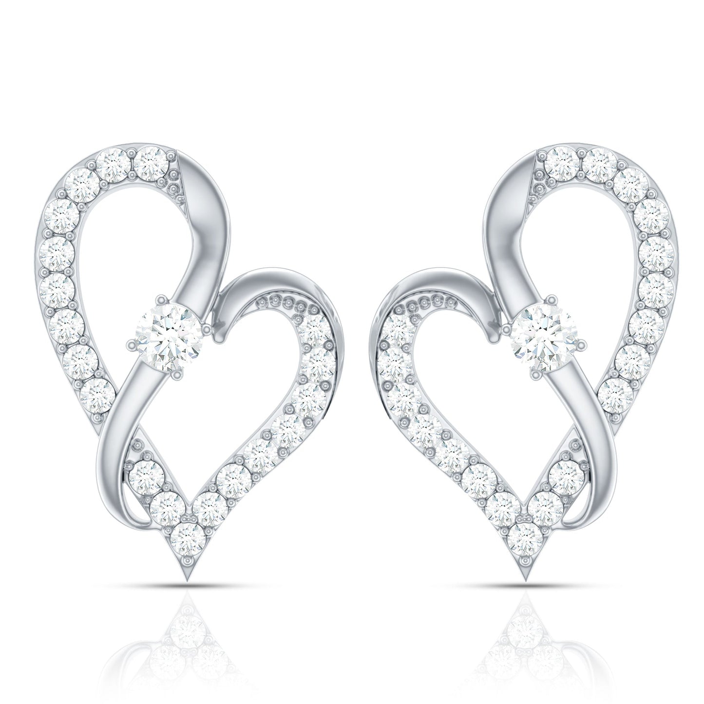 Lab Grown Diamond Heart Stud Earrings with Screw Back