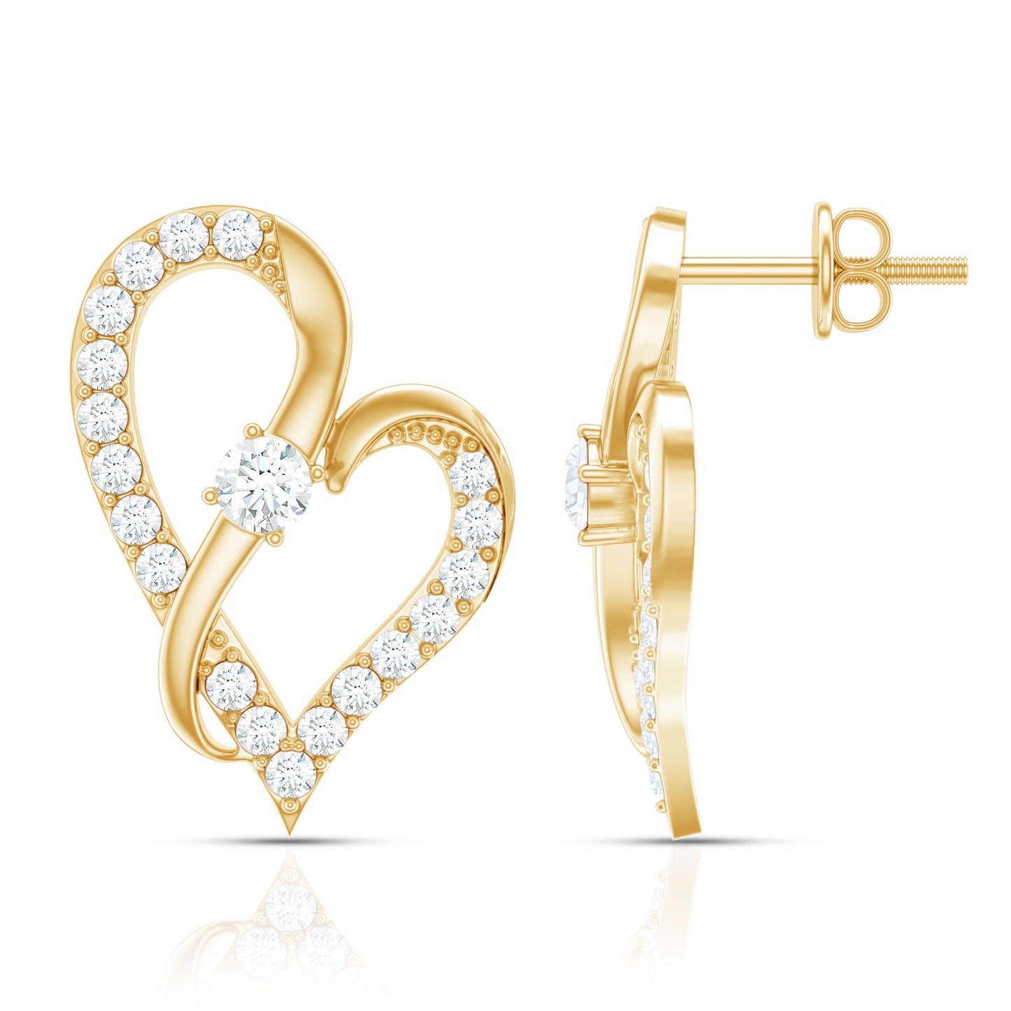 Lab Grown Diamond Heart Stud Earrings with Screw Back