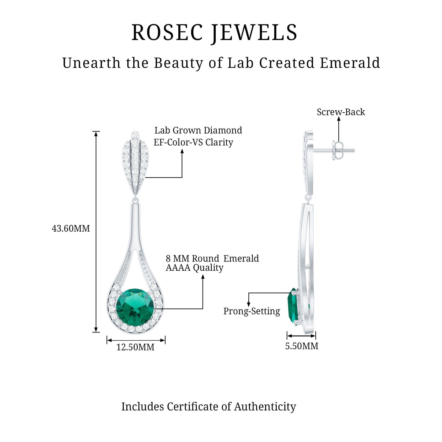 Certified Lab Grown Emerald Wedding Earrings With Diamond