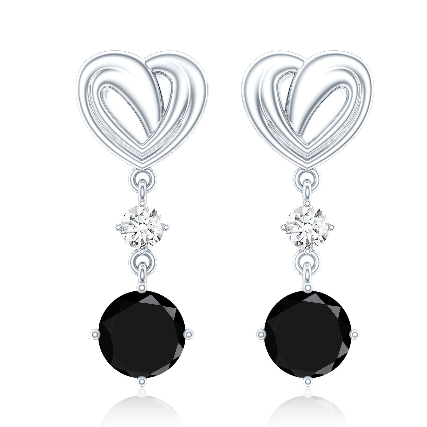 Heart Shaped Lab Grown Black Diamond Drop Earrings With Screw Back
