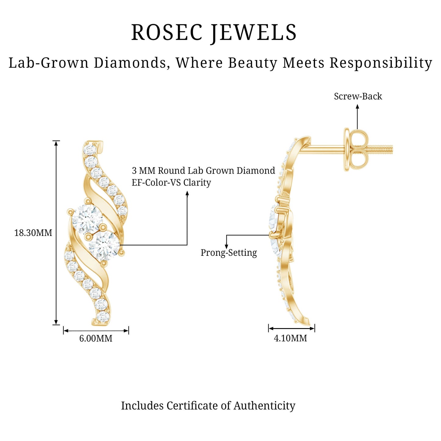 Minimalist Stud Earrings with Lab Grown Diamond