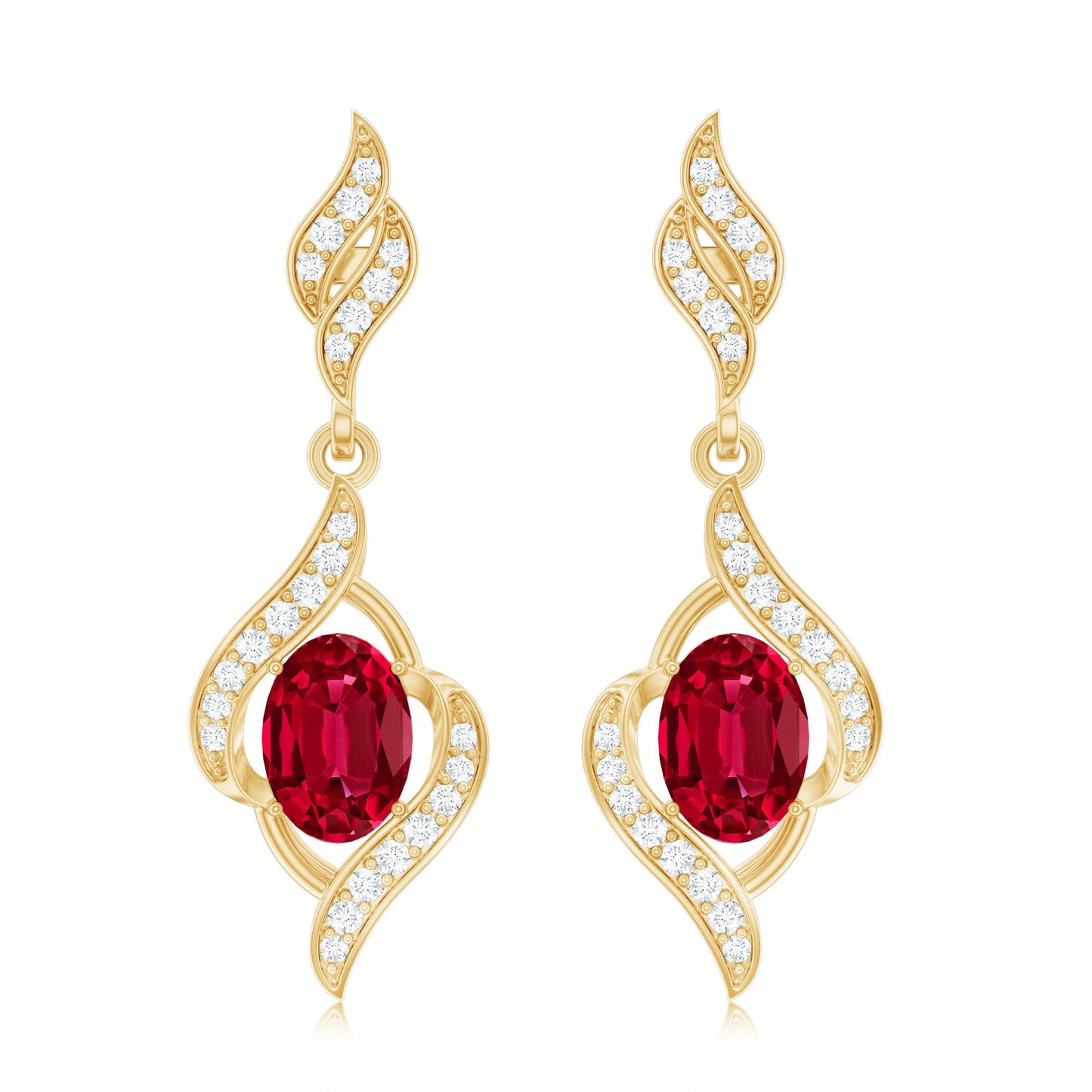 Lab Grown Ruby Wedding Earrings with Diamond Accent