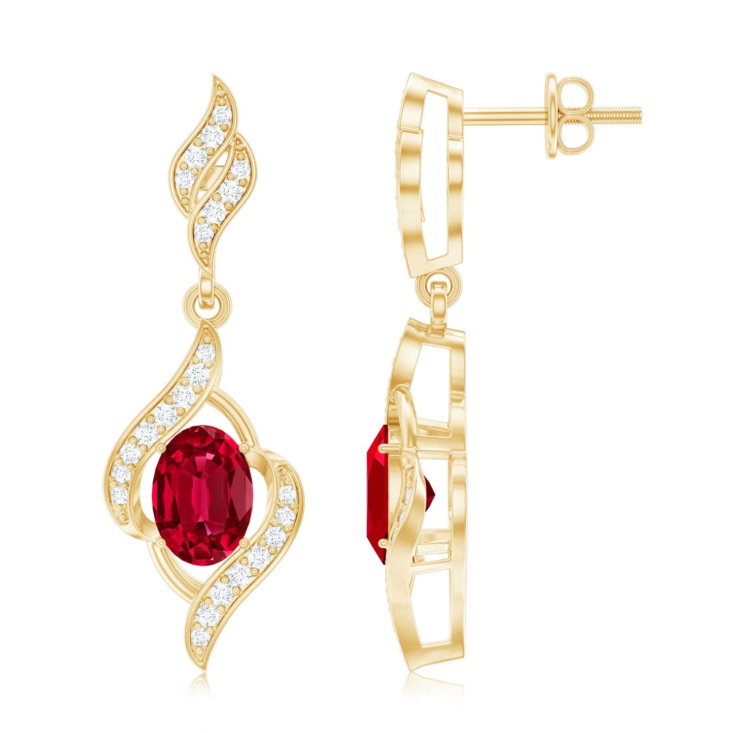 Lab Grown Ruby Wedding Earrings with Diamond Accent