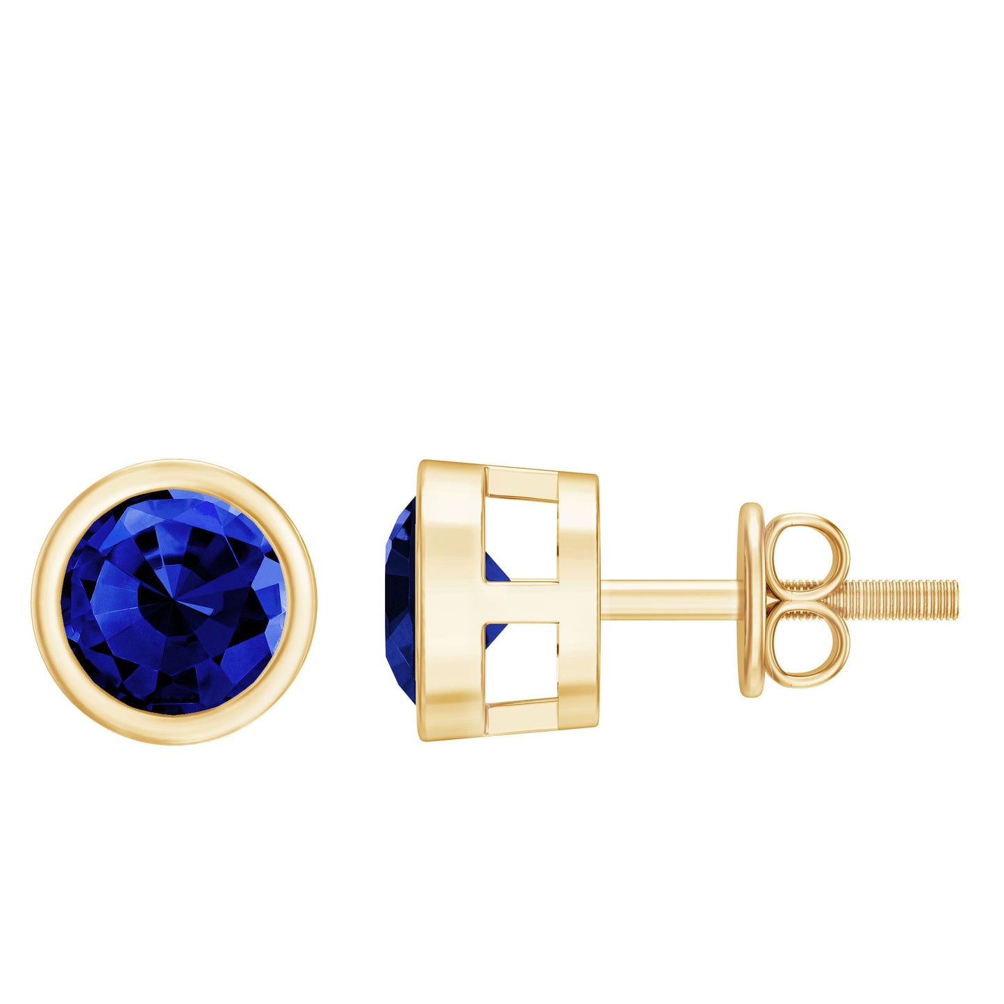 Solitaire 1.3 Carat Lab Created Blue Sapphire Stud Earrings in Bezel Setting