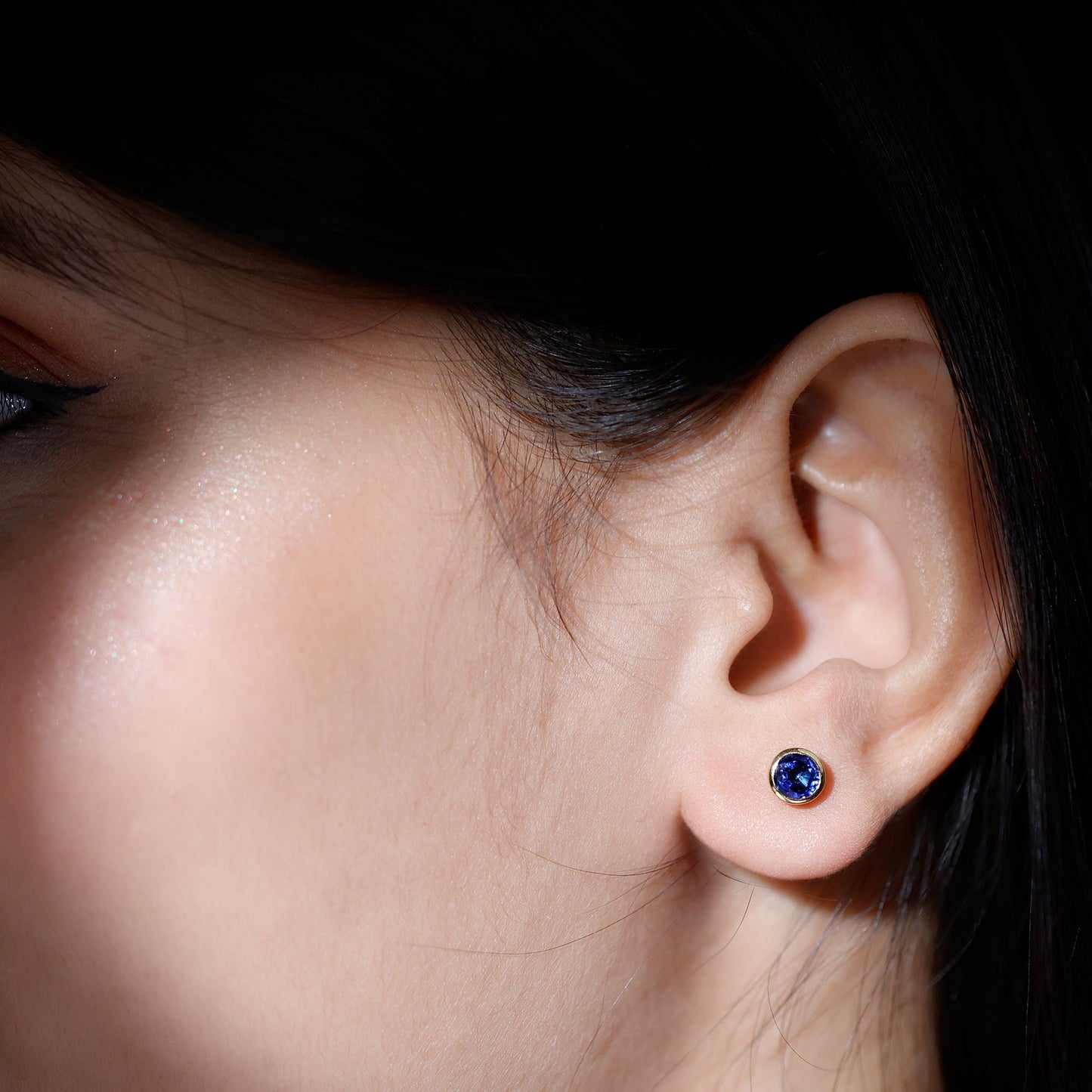 Solitaire 1.3 Carat Lab Created Blue Sapphire Stud Earrings in Bezel Setting