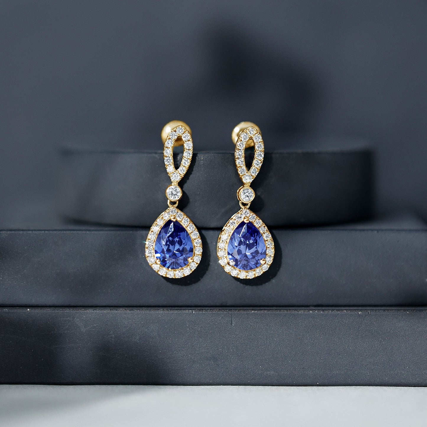 Designer Lab Grown Sapphire Drop Earrings with Diamond