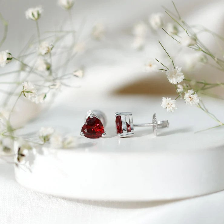 Heart Shape Lab Grown Ruby Valentines Day Earrings