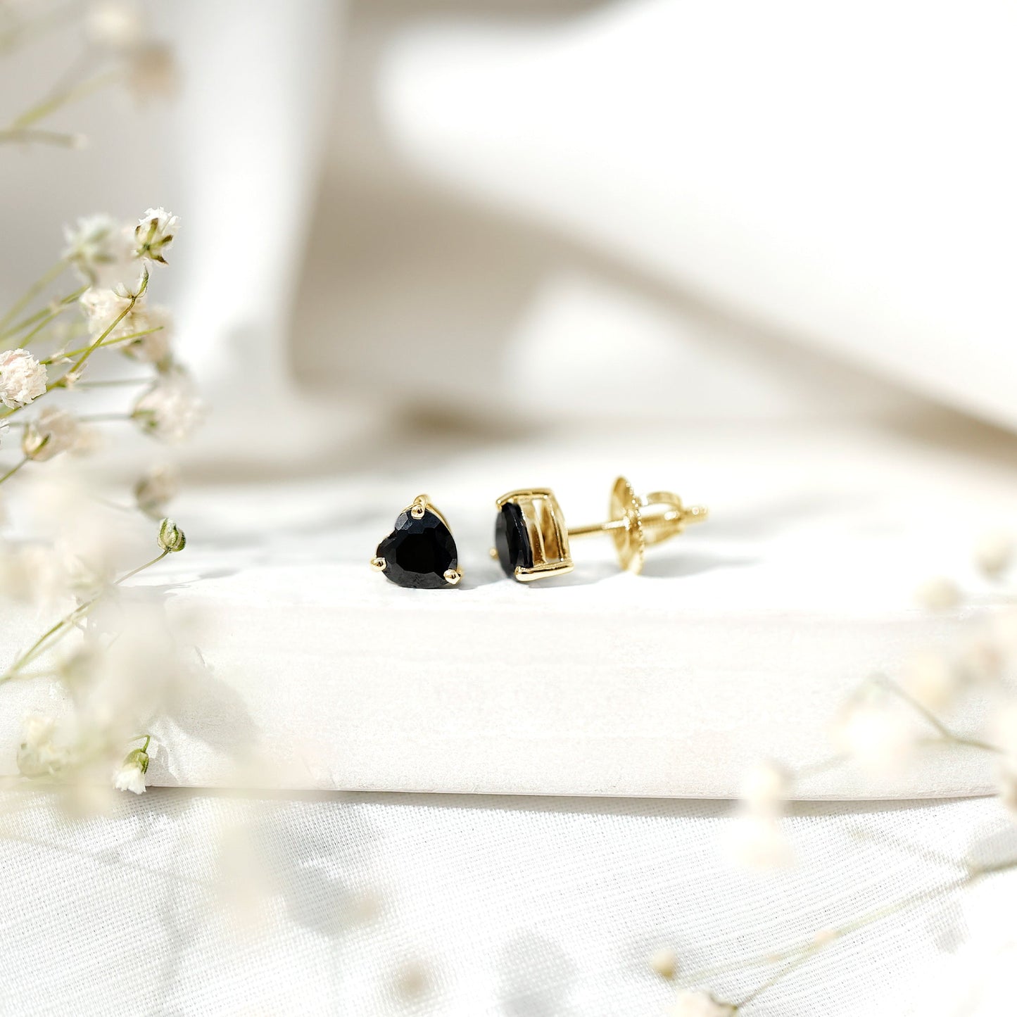 Lab Grown Black Diamond Heart Stud Earrings With Screw Back