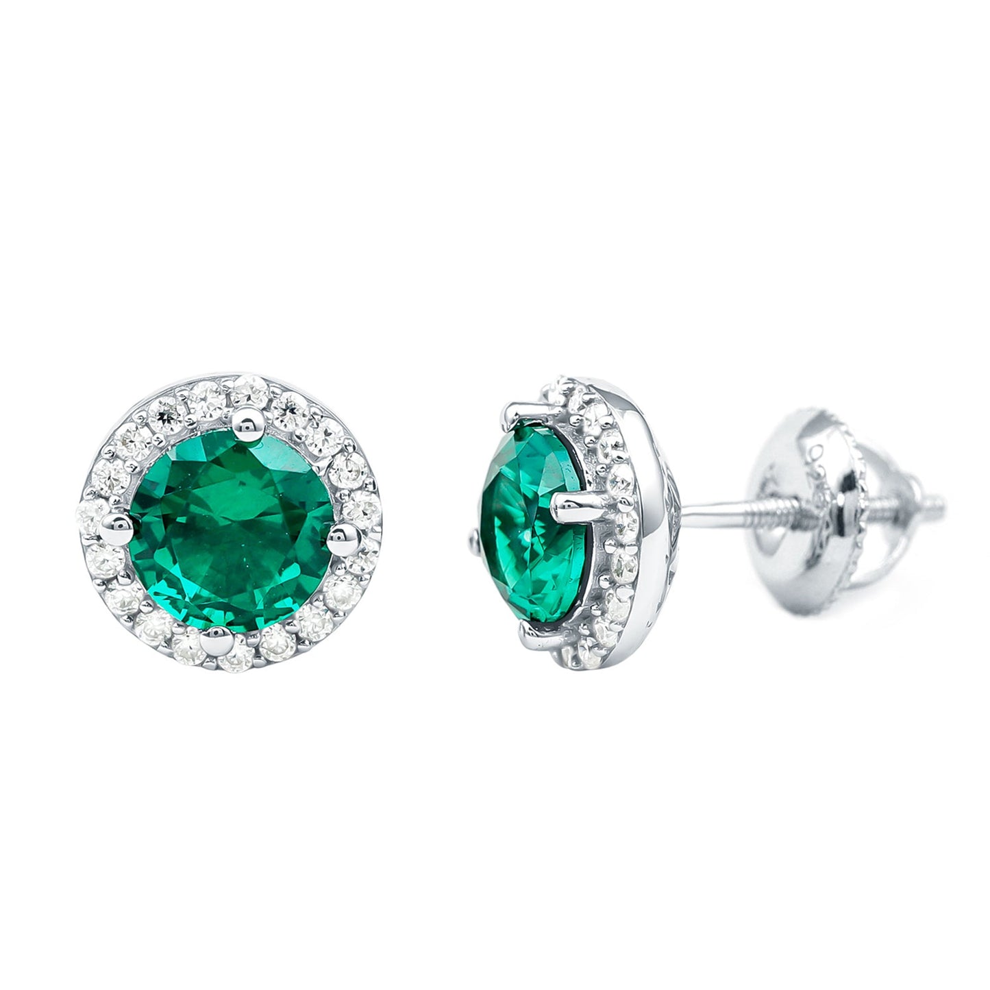 Certified 1.6 Carat Lab Created Emerald and Moissanite Halo Stud Earrings