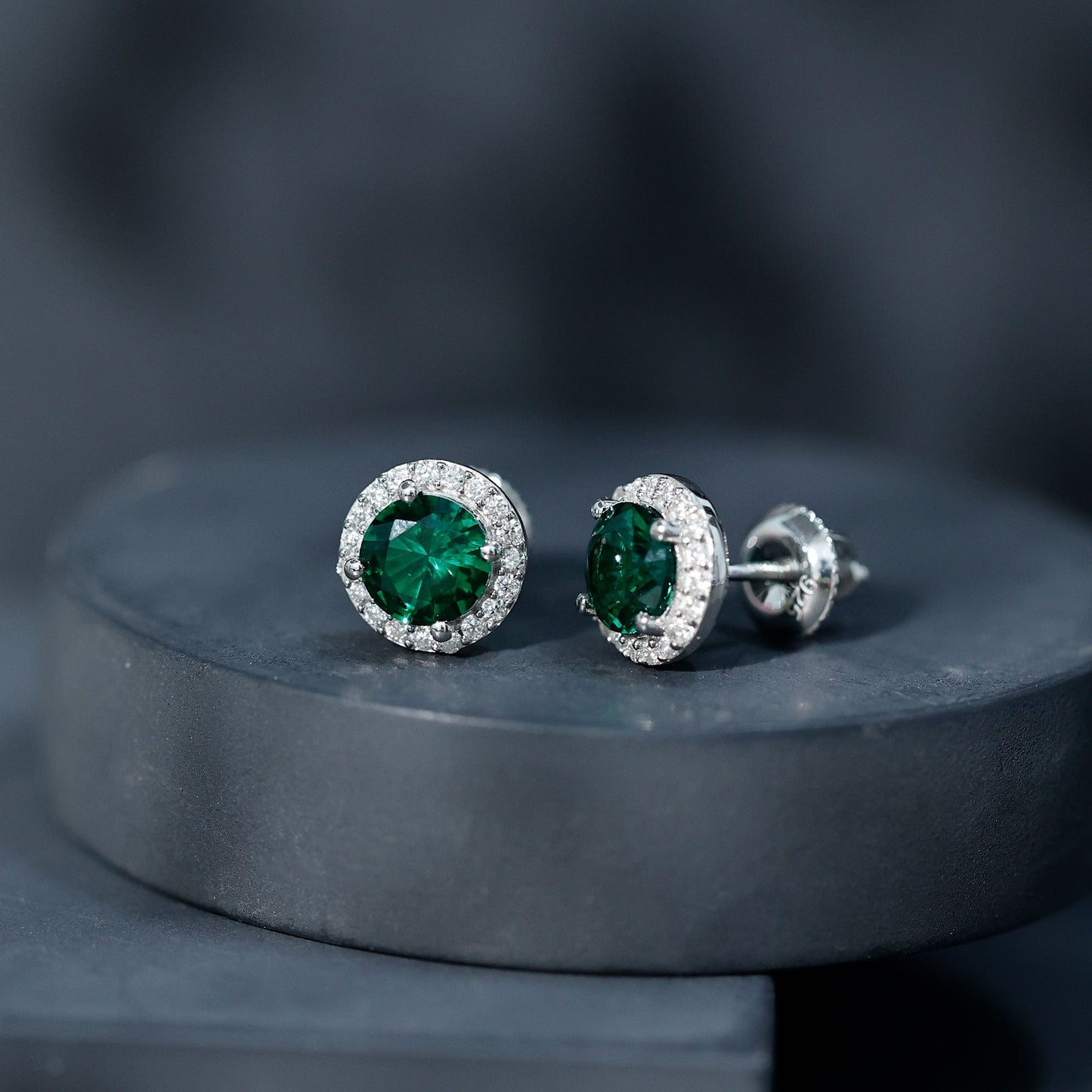 Certified 1.6 Carat Lab Created Emerald and Moissanite Halo Stud Earrings