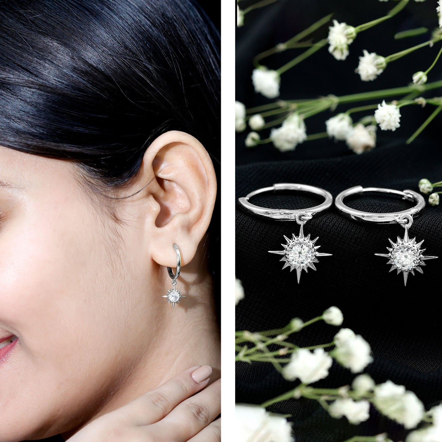 Certified Lab Grown Diamond Sunburst Hoop Earrings