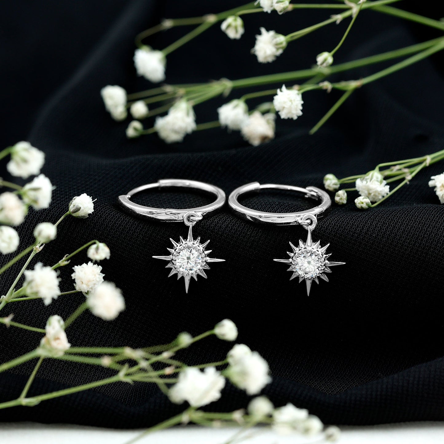 Certified Lab Grown Diamond Sunburst Hoop Earrings