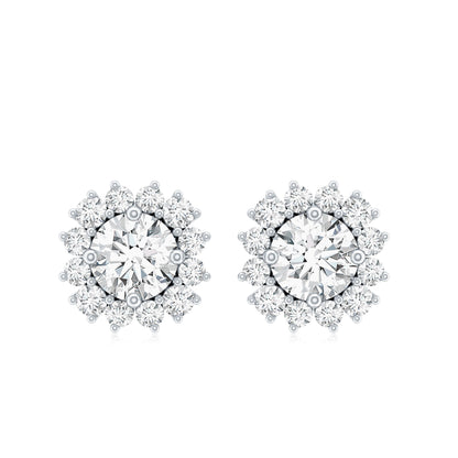 Certified 0.9 Carat Round Lab Grown Diamond Halo Stud Earrings