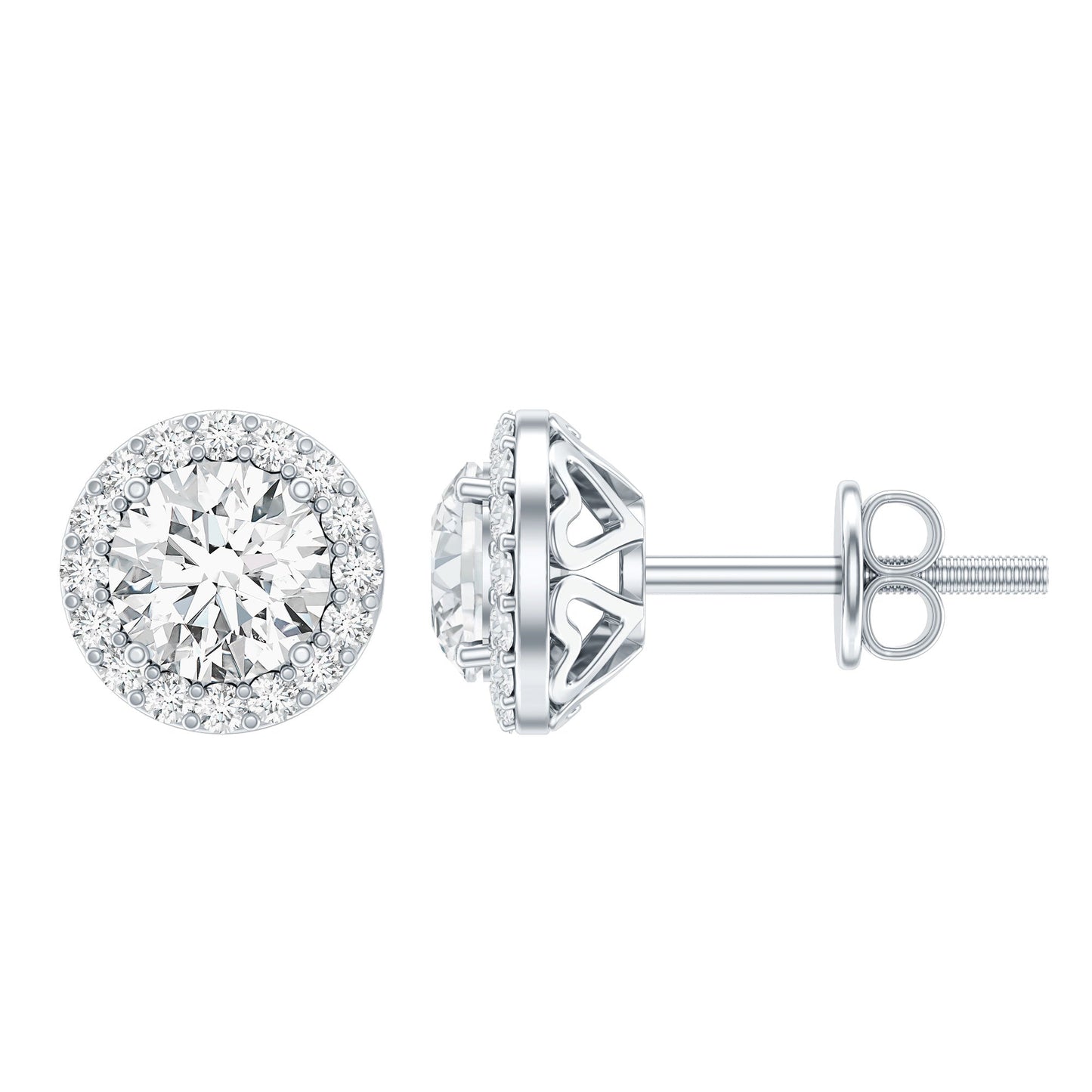 0.9 Carat Round Lab Grown Diamond Halo Stud Earrings With Screw Back