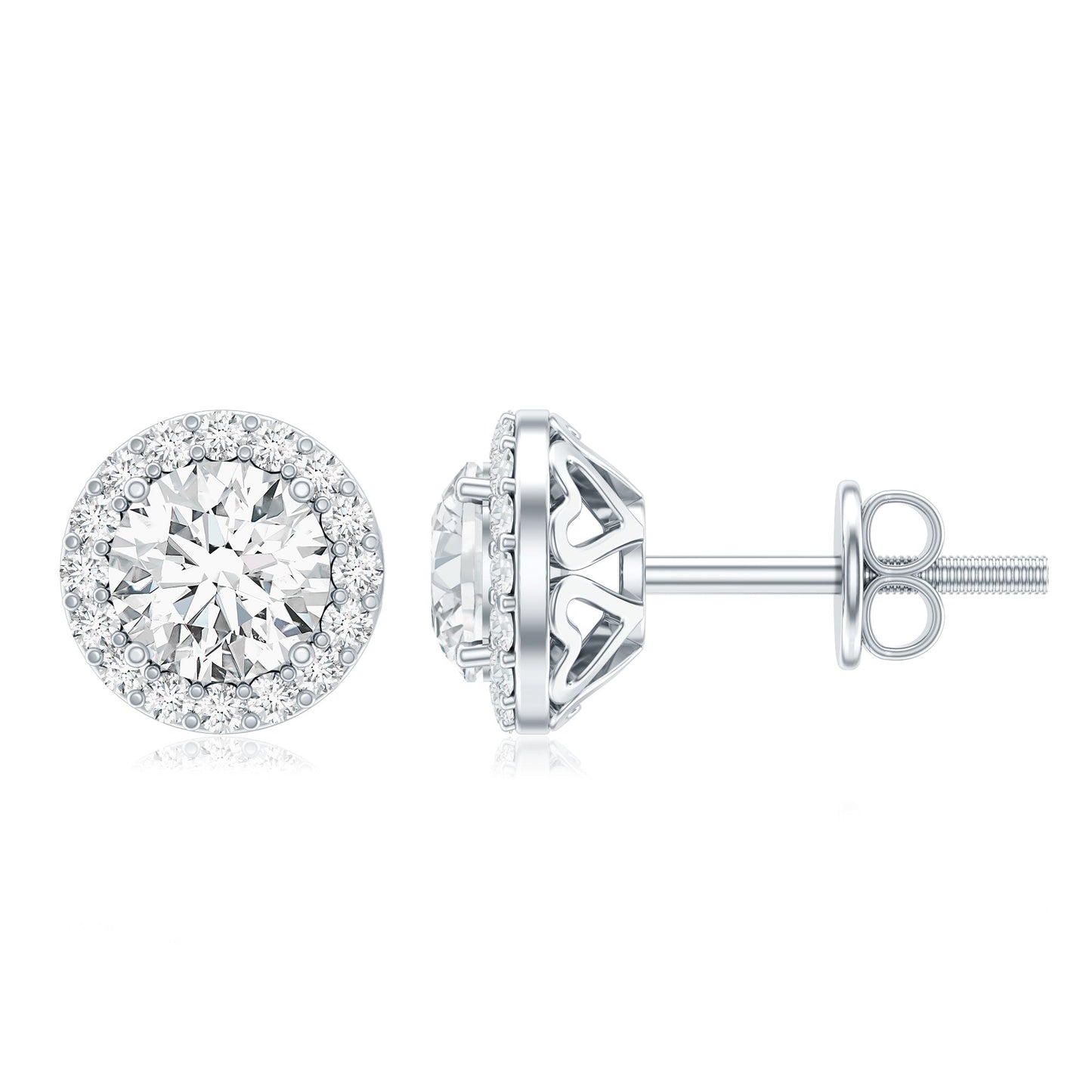 0.9 Carat Round Lab Grown Diamond Halo Stud Earrings With Screw Back