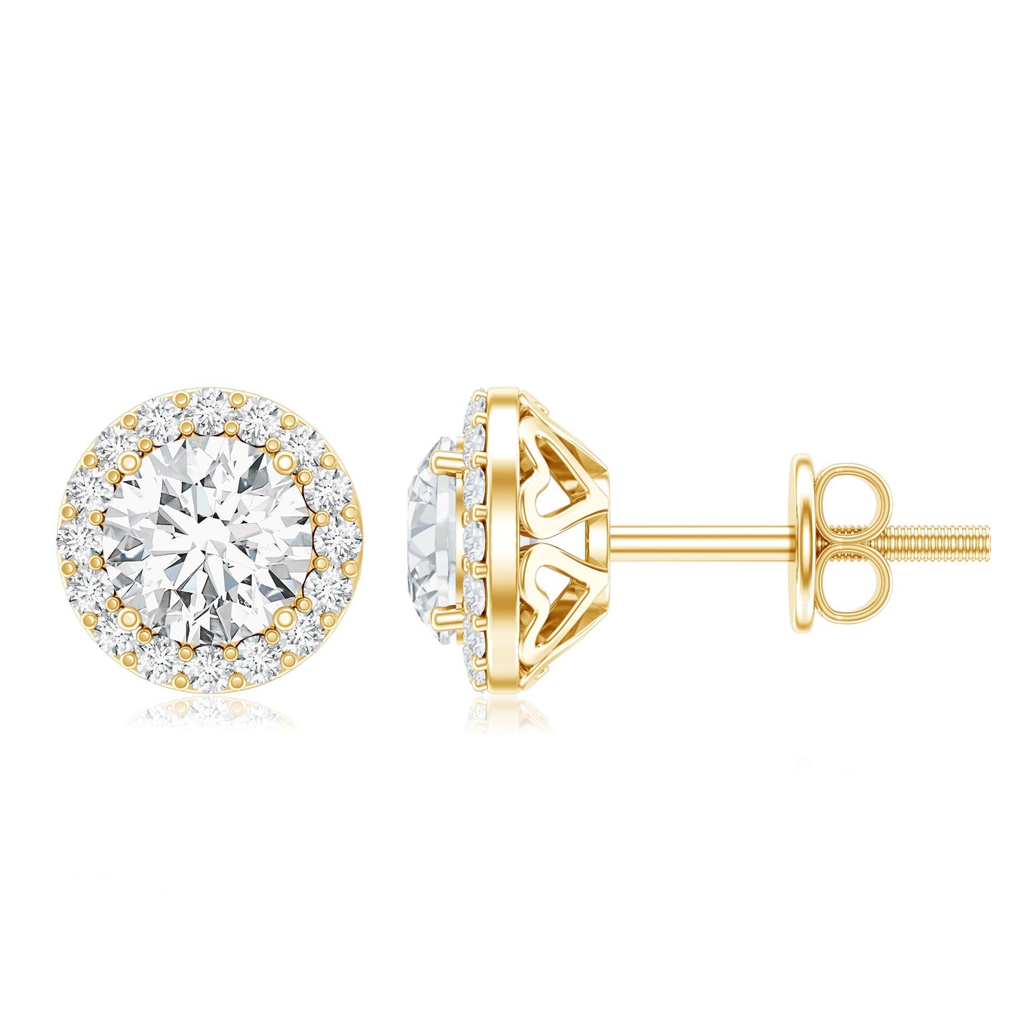 0.9 Carat Round Lab Grown Diamond Halo Stud Earrings With Screw Back