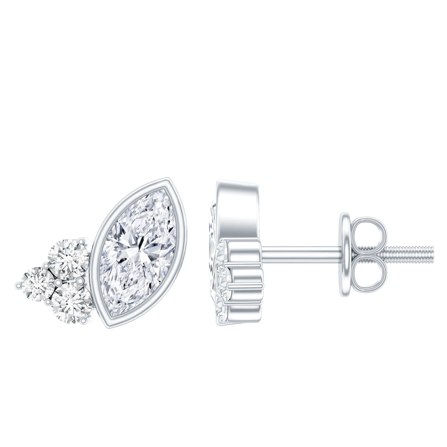 Bezel Set Lab Marquise Diamond Stud Earrings
