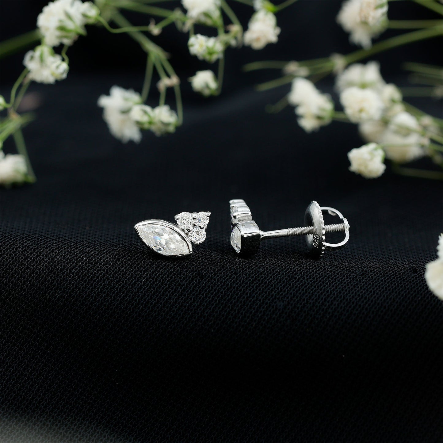 Bezel Set Lab Marquise Diamond Stud Earrings
