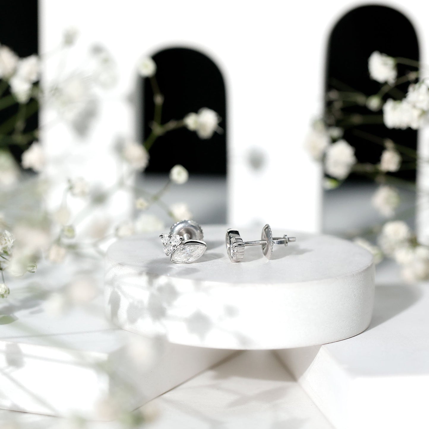 Bezel Set Lab Marquise Diamond Stud Earrings