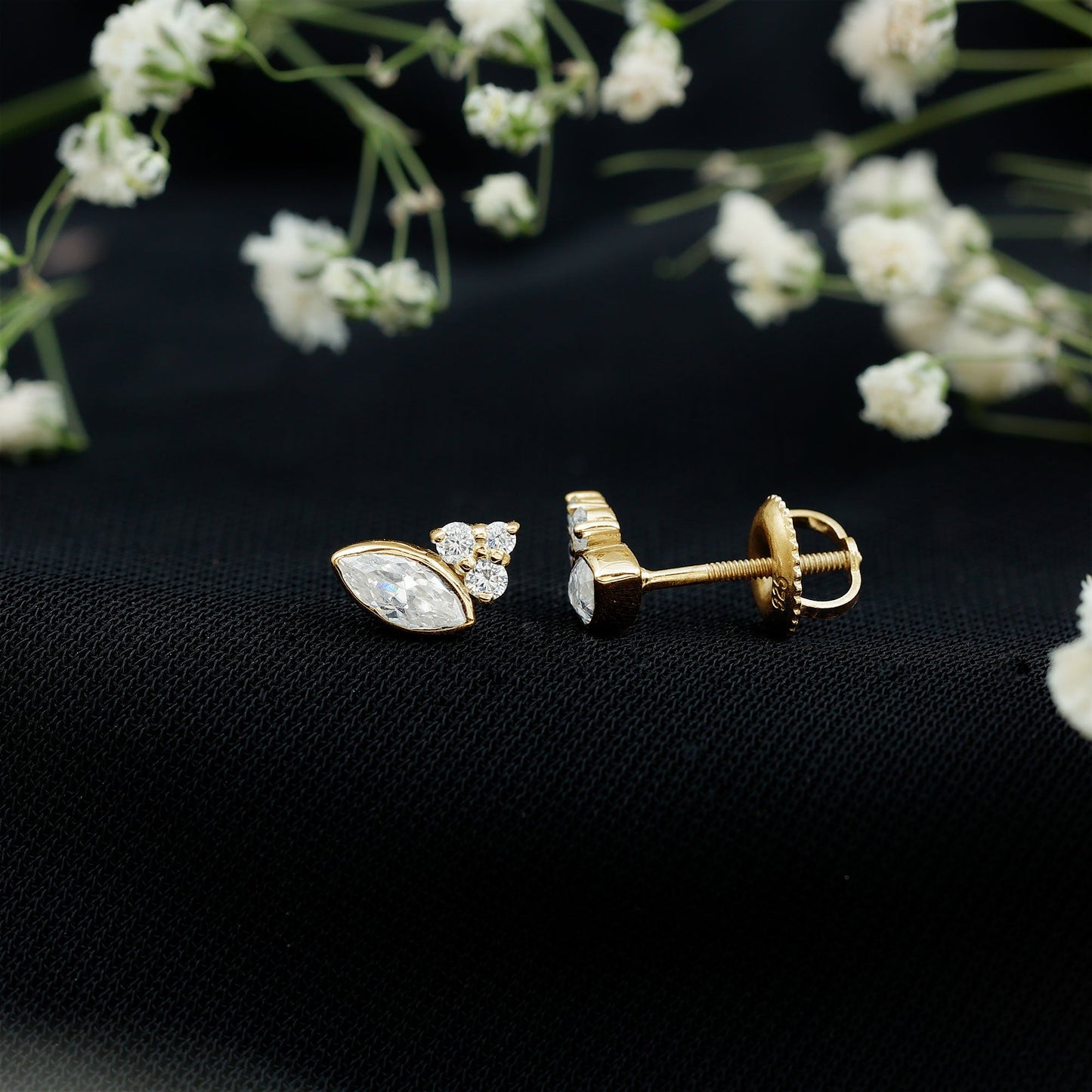 Bezel Set Lab Marquise Diamond Stud Earrings