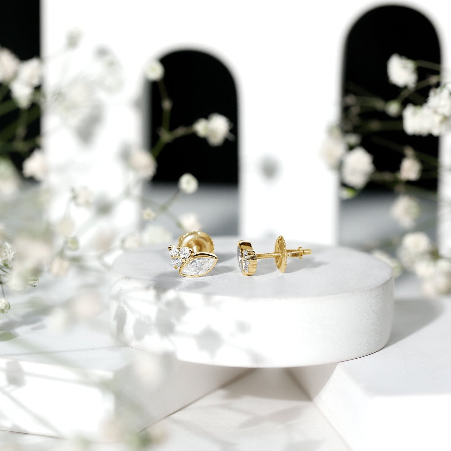 Bezel Set Lab Marquise Diamond Stud Earrings