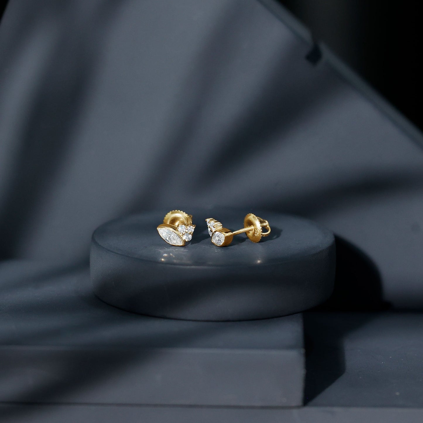 Bezel Set Lab Marquise Diamond Stud Earrings