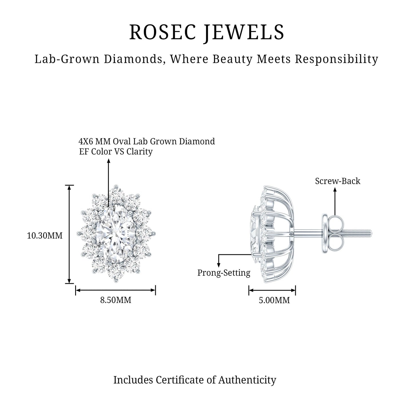 Certified Oval Shaped Lab Grown Diamond Halo Stud Earrings