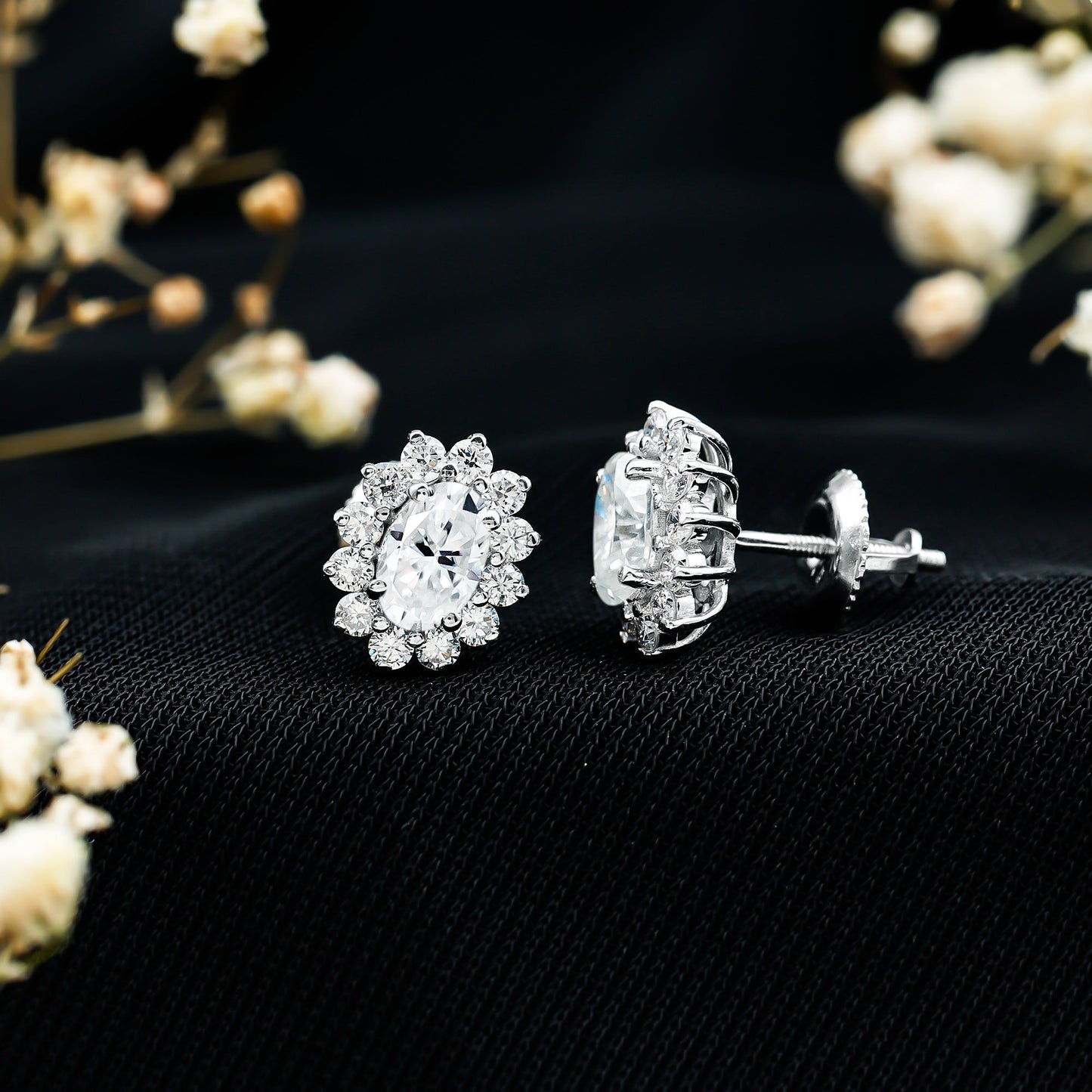 Certified Oval Shaped Lab Grown Diamond Halo Stud Earrings