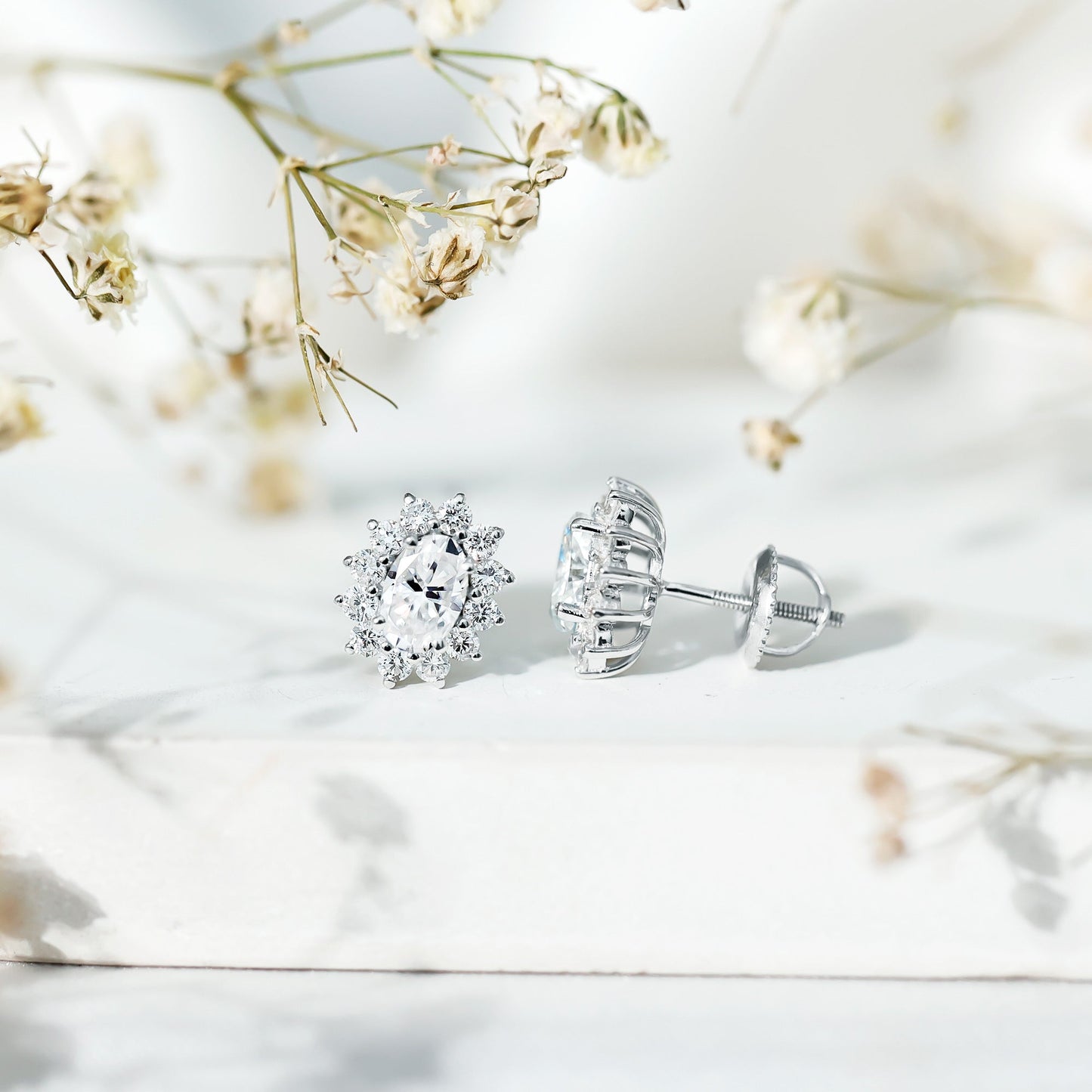 Certified Oval Shaped Lab Grown Diamond Halo Stud Earrings